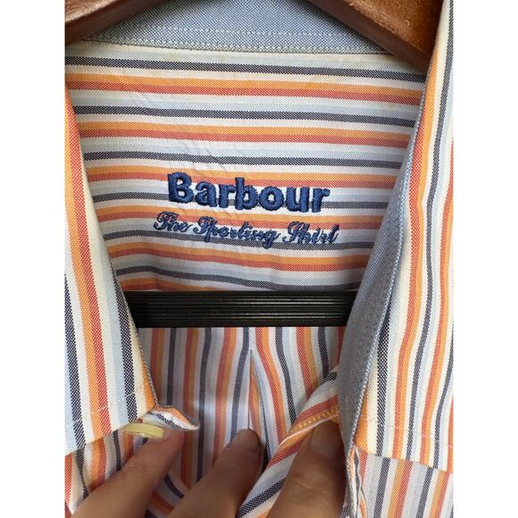 Barbour The Sporting Shirt Orange Blue Vertical Striped L/S Button Down - L - Picture 4 of 6